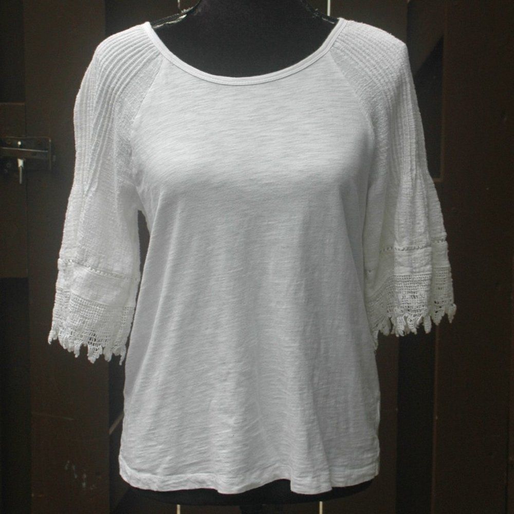 Anthropologie S Eri & Ali White Crochet Embroidered Sleeves NEW